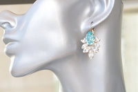 TURQUOISE BRIDAL EARRINGS, Bridal Light Blue Earrings, Rebeka Earrings, Wedding Crystals Jewelry, Something Blue, Bridesmaid Set Of 5,6,7