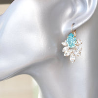 TURQUOISE BRIDAL EARRINGS, Bridal Light Blue Earrings, Rebeka Earrings, Wedding Crystals Jewelry, Something Blue, Bridesmaid Set Of 5,6,7