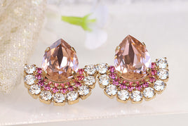 BLUSH EARRINGS, Morganite Bridal Earrings, Teardrop Unique Earrings, Rebeka Crystal Earrings, Woman Blush Pink Earrings, Statement Studs