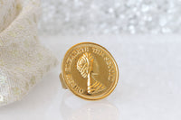 GOLD COIN RING, Ancient Coin Ring, Queen Elizabeth  Coin Jewelry,Adjustable Ring, Statement Ring,Old Coin Signet Ring for Women,British ring