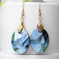 BLUE METALLIC EARRINGS, Bridesmaid Dangle Earrings, Leaf Earrings, Rebeka Avant Garde Jewelers, Bridal Jewelry, Jean Paul Gaultier, Gift
