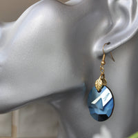 BLUE METALLIC EARRINGS, Bridesmaid Dangle Earrings, Leaf Earrings, Rebeka Avant Garde Jewelers, Bridal Jewelry, Jean Paul Gaultier, Gift