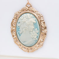 BLUE Cameo Necklace, Bridal Gift, Cameo Pendant, Light Blue Jewelry, Toggle Cameo Necklace, Victorian Style, Acrylic Cameo, Vintage Necklace