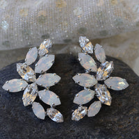 OPAL BRIDAL EARRINGS, Crystal Earrings, Cluster Studs, White Rebeka Earrings, Wedding Earrings For Bride, Rhinestone Silver Stud Earring