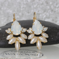 PEARL BRIDAL EARRINGS, Bridal White Opal Earrings,Rebeka Earrings,Wedding Pearl Jewelry,Ivory Pearl Bridesmaid Drop Earrings,Gift For Her