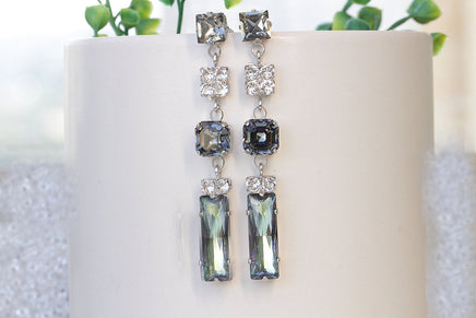 GRAY LONG EARRINGS, Rebeka Evening Earrings, Lightweight Earrings, Mother Chandeliers, Bridal Black Diamond earring,Square Dangle Earring