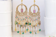 Shoulder Dusters Earrings,  COLORFUL Gipsy Earrings, TASSEL Earrings, Fringes Earrings, Bohemian Dangling Earrings, Oversized Pink Emerald