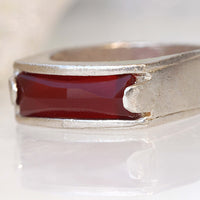 Carnelian Silver Ring, Tribal Ring, Burgundy Ring, Dark Red Stone Ring,Rectangle Gemstone Women&#39;s Boho Ring,Natural Stone Ring,Baguette ring