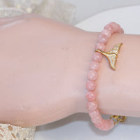 Rose Quartz Bracelet, Pink Gemstone Beaded Bracelet, Whale Tail Bracelets, Healing Bracelet, Girlfriend Gift, Rebeka Bridal , Best Friend