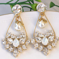 BRIDAL LONG Earring, Opal Rebeka Earrings, Beaded Pearl Earrings, Cluster Long Earrings,Wedding Earrings,Statement Earring,Dangle Earring