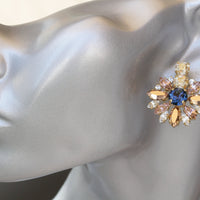 Blue Navy Earrings, Gold Blue Earrings, Champagne Rose Gold Earrings, Midnight Blue Cluster Earrings,Bridesmaids Earring, Navy Blue Earrings