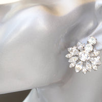 BRIDAL CLUSTER EARRINGS, Wedding Clear Earrings, Rebeka White Crystal Earrings, Woman Cluster Studs,Bridesmaid Gift, Gift For Christmas