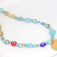 TURQUOISE NECKLACE, Evil Eye Necklace, Turkish eye Necklace, Beaded Necklace, Protection jewelry,Best Friend Gift For Her, coin Necklace