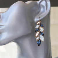 Rose Gold And Blue Navy WEDDING EARRINGS, Navy And Rose Gold Earrings, White Opal Earrings, Rebeka Earrings, Bridal Copper Drop Earrings