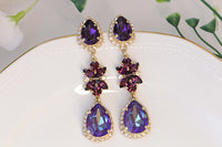 PURPLE LONG EARRINGS, Amethyst Bridal Earring,Wedding Deep Purple Jewelry, Woman Chandeliers, Rebeka Evening earring, Dark Purple Earring