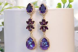 PURPLE LONG EARRINGS, Amethyst Bridal Earring,Wedding Deep Purple Jewelry, Woman Chandeliers, Rebeka Evening earring, Dark Purple Earring