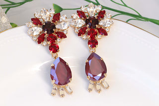 GARNET Chandelier EARRINGS, Rebeka Earrings, Burgundy Earrings, Mother Of The Brides Earrings, Dark Red Bridal Earring, Formal Jewelry