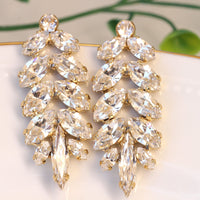 CRYSTAL CLUSTER EARRINGS, Long Clusters,Clear Bridal Earrings, Rebeka Earrings, Bridal Jewelry Gift, Elegant Stud Earrings, White Wedding