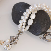 PEARL BEADED BRACELET, Pearl Bridal Jewelry,Nacre Jewelry, Wedding Pearl Woman Jewelry, Boho Pearl Silver Bracelet, Wrap Friendship Bracelet