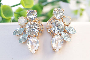 BRIDAL AQUAMARINE EARRINGS, Bridesmaid Blue Earring, Rebeka Opal Crystals Earrings,Aquamarine Studs ,Bride Gentle Earring,Wedding Jewelry