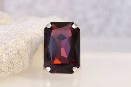 BURGUNDY RING, STATEMENT Stone Ring, Wine Red Ring, Rebeka Ring, Large Cocktail Ring, Garnet Ring,Emerald Cut Ring, Chunky Ring,Christmas