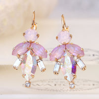 PINK OPAL Earrings, Rebeka Bridal Earrings, Ab Crystal Earrings Bridesmaid Gift, Drop Earrings, Leverback Baby Pink Earring, Gift For Her