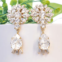 BRIDAL Chandelier EARRINGS, Rebeka Earrings, Statement Rhinestone Earrings, Clear Crystal Earrings, White Crystals Earring,  For Bride,