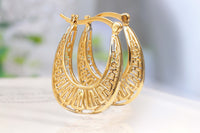 GOLD Hoops, Bohemian Jewelry, Bridal Hoop Earrings,Lunar Earrings, Moroccan Filigree Hoops, Oriental Earrings,Bridal Shower Gift,Gypsy Hoops