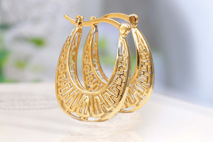 GOLD Hoops, Bohemian Jewelry, Bridal Hoop Earrings,Lunar Earrings, Moroccan Filigree Hoops, Oriental Earrings,Bridal Shower Gift,Gypsy Hoops