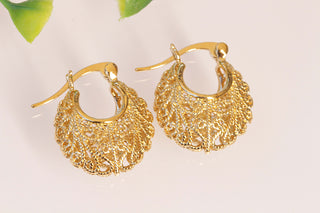 GOLD Hoop Earrings, Bohemian Jewelry, Bridal Gold Plated Earrings, Small Earrings, Moroccan Filigree Earrings, Oriental Earrings,Boho Hoops
