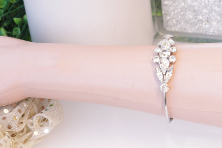 Bridal Crystal Bracelet, WHITE WEDDING BRACELET, Adjustable Bracelet, silver bridal cuff,  Bridal Rhinestone Cuff, Rebeka Brides Bracelet