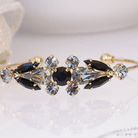 Black Evening Bracelet, Bracelet For Woman, Gold And Black Bracelet, Black Gray bridal cuff, Bridal Boho Bracelet, Rebeka Formal Jewelry