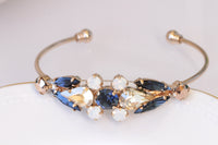 BLUE NAVY Bracelet, Navy Blue Bridal BRACELET, Blue Rose Gold White Opal Bracelet, bridal cuff,  Mixed Rebeka Rhinestones Brides Bracelet