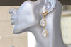 Long BRIDAL Earrings, Teardrops Chandeliers, Gold Crystal Earrings, Crystals Of Rebeka Earrings, Triple White Wedding Earrings, Xmas Gift