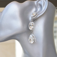 SILVER RHINESTONE EARRINGS, Rebeka Wedding Long Earrings, Chandelier Earrings, Bridal earrings, Elegant Earrings For Brides,Classic Jewel