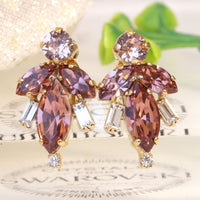 BLUSH WEDDING EARRINGS, Antique Pink Bridal Earrings, Cluster Stud Earrings, Bridesmaid Gift, Crystals Rebeka Earrings, Vintage Earrings