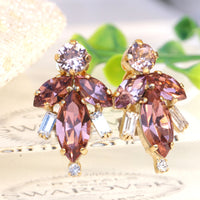 BLUSH WEDDING EARRINGS, Antique Pink Bridal Earrings, Cluster Stud Earrings, Bridesmaid Gift, Crystals Rebeka Earrings, Vintage Earrings
