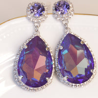 Formal Earrings For Mother of The Bride Teardrop Earrings, Purple Ab Crystal Earrings, AMETHYST Earrings,Statement Rebeka Evening Earring