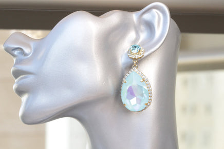 LIGHT BLUE Earrings, Bride Teardrop Earrings, Bridal Ab Crystal Earrings, Aquamarine Chandelier Earrings,Statement Rebeka Wedding Earring