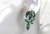DARK GREEN Earrings, Emerald Bridal Earrings, Rebeka Formal Earrings, Cluster Studs, Statement Large Earring,Mother of The Brides Earring