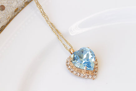 BLUE AQUAMARINE Heart Shaped Necklace, Rebeka Pendant, Valentine Jewelry, Bridesmaid Necklace, Pastel Necklace, Bridal Necklace, For Wife