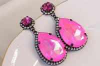 HOT PINK Earrings, Magenta Earrings, Boho Earrings, FUCHSIA Crystal Earrings, Dark Pink Black Earrings,Pink Statement Rebeka Drop Earring