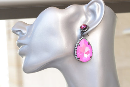 HOT PINK Earrings, Magenta Earrings, Boho Earrings, FUCHSIA Crystal Earrings, Dark Pink Black Earrings,Pink Statement Rebeka Drop Earring