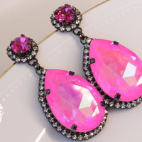 HOT PINK Earrings, Magenta Earrings, Boho Earrings, FUCHSIA Crystal Earrings, Dark Pink Black Earrings,Pink Statement Rebeka Drop Earring