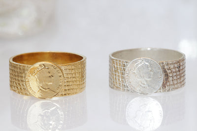 COIN RING, Ancient Coin Ring, Queen Elizabeth  Coin Jewelry, Textured Ring, Unisex Ring, Copy Coin Signet Ring for Women,Rings for Men Gift