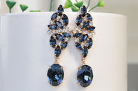 NAVY CHANDELIER EARRINGS, Bridal Blue Navy Earrings, Blue Cluster Formal Earrings, Rebeka Long Earrings, Dark Blue Drop Earrings, Xmas