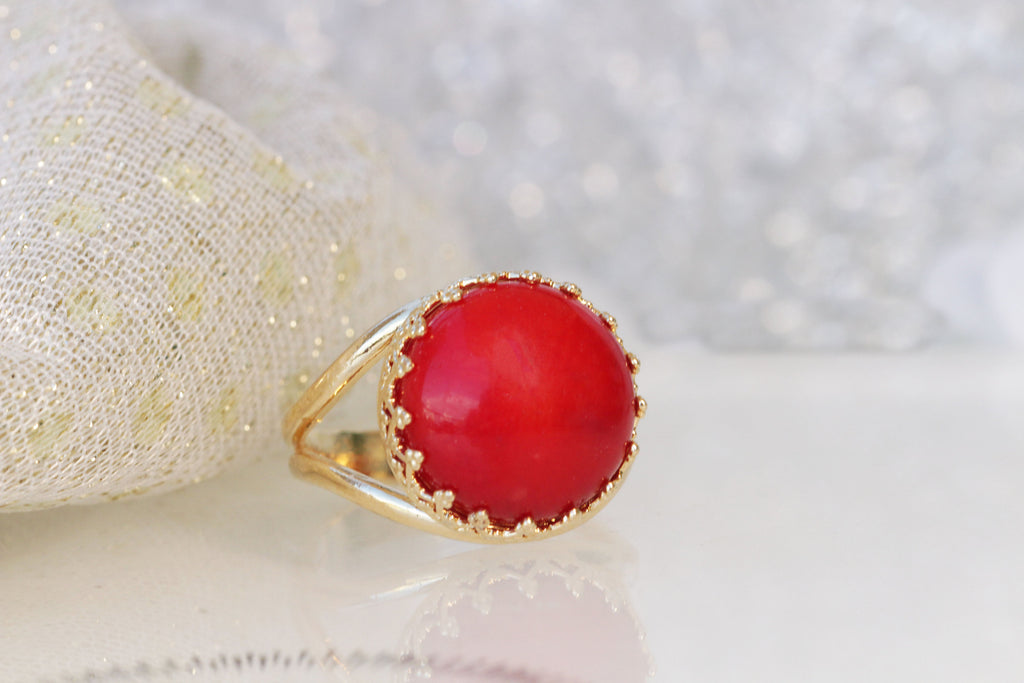 Mpr010 High Quality Double Charm Jewelry Ring Double Charm Red Coral Pearl  Lady Ring Gold Electroplated Adjustable Ring - Rings - AliExpress