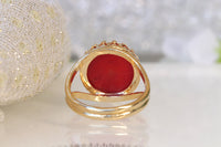 RED CORAL RING, Red Gemstone Ring, Gold Red Ring, Anniversary Ring, Real Coral ring, Women&#39;s Ring, Daily Purpose Ring,Birthstone Unique Ring