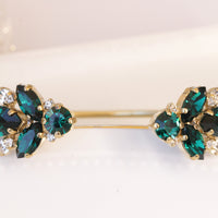 EMERALD EARRINGS, Drop Crystal Earrings, Bridal Dark Green Rebeka Earrings,Wedding Art Deco Earrings,Bridesmaids Set Of 7 Earrings Gift