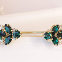 EMERALD BRACELET, Emerald cuff Bracelet, Bridal Dark Green Rebeka Bracelet ,Wedding Art Deco Bracelet,Bridesmaids Open Cuff, Dainty Cuff